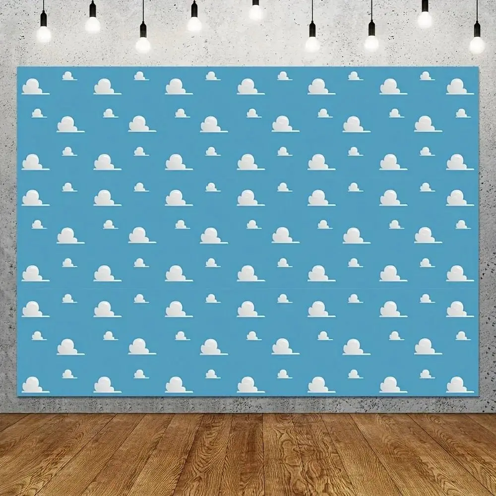 Cartoon Blue Sky and White Clouds Banner Background, Children's and Boys' Birthday Parties, Home Decoration Photography Backdrop
