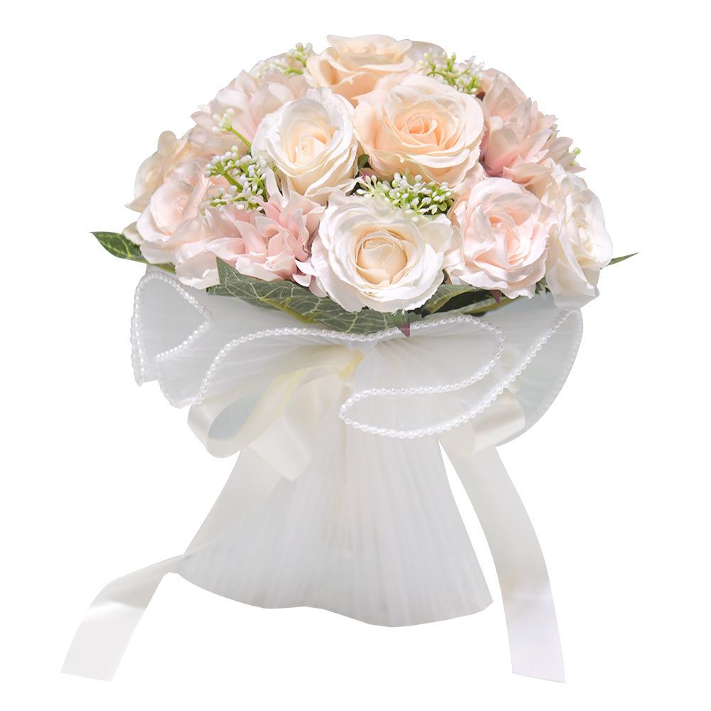 Champagne Color Wedding Rose Plastic Marriage Certifie Bride Bouquet Artificial Flower Photography Props Gift