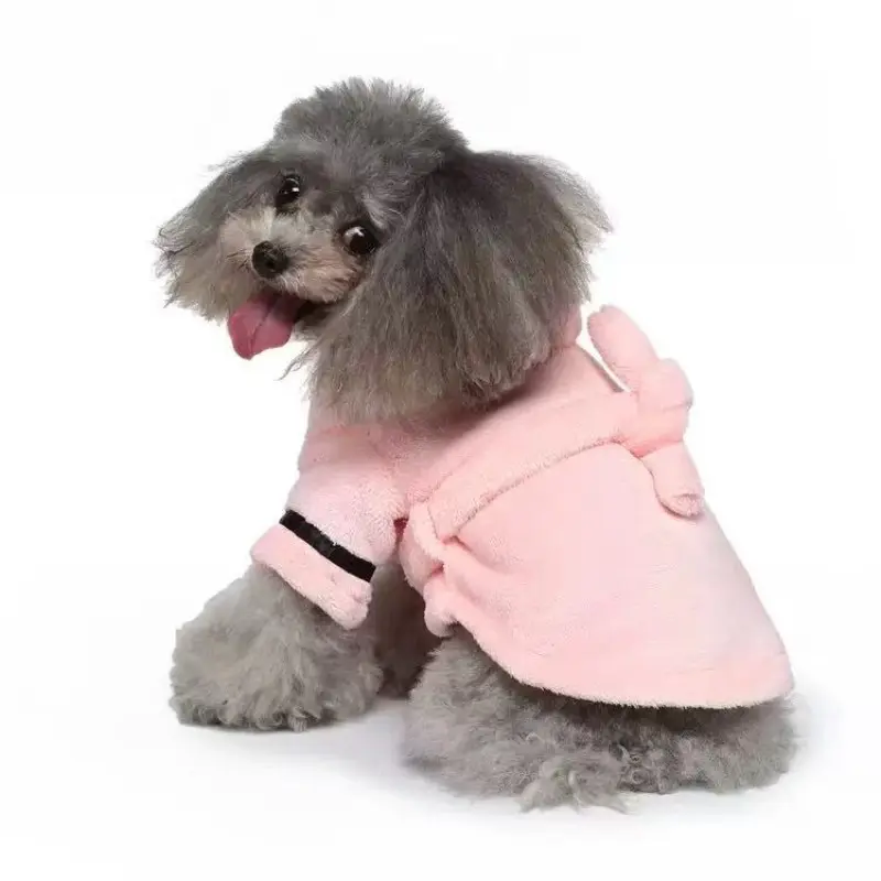 Pet Sleepwear Flannel Bath Towel Absorbent Quick-Dry Medium-Small Dog Robe, French Bulldog Cat Clothing, Pet Apparel