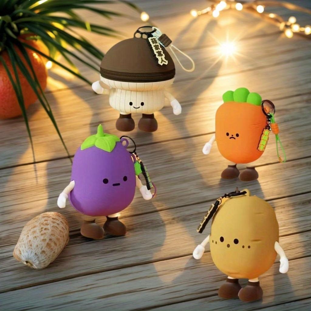 Reusable Silicone Earphone Case with Vegetable Pattern, Small Wallet Storage Bag, Organizer Pouch, 1pc, Durable and Stylish