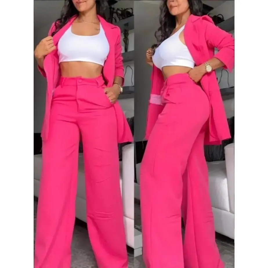 Women’s 2 Piece Business Casual Suit Set, Elegant Blazer Jacket & High Waist Wide Leg Pants Outfit for Work, Office, Meetings, Travel & Daily Chic Wear