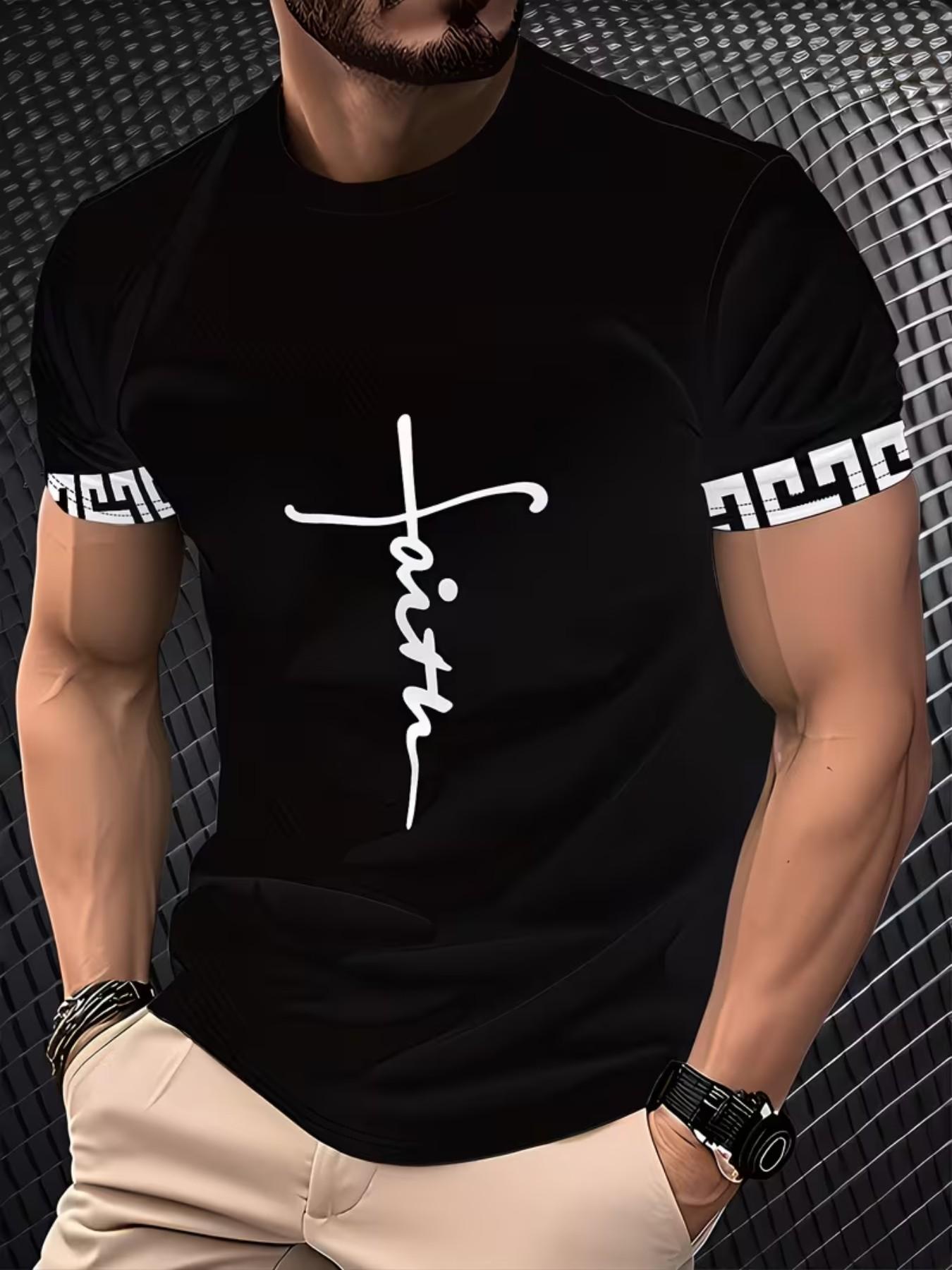 Men's Casual Slim-Fit T-Shirt, All over Print, No Button, No Zipper, Outdoor Commute, Fashionable American Retro Style