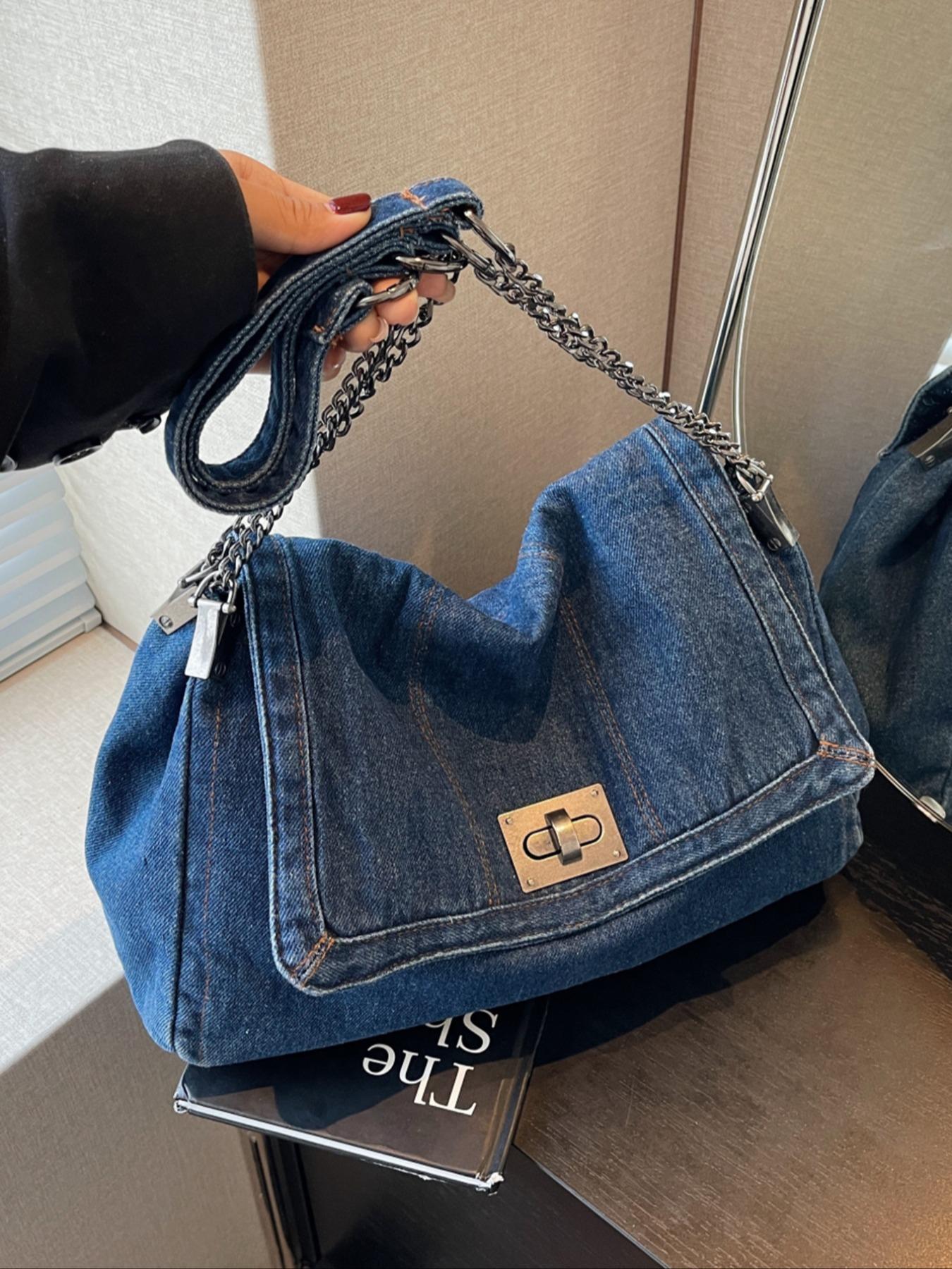 Fashion Denim Chain Shoulder Bag, 2026 New Styling Casual Versatile Crossbody Bag for Women, Trendy All-match Commuter Bag for Daily Travel Work Commute