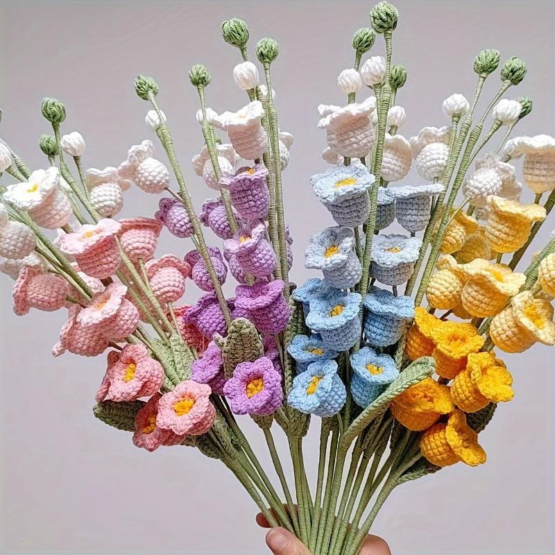 Handcrafted Crochet Flower Bouquet Set - Artificial Lilies, Carnations, Tulips & Forget-Me-Nots - Fabric Floral Arrangement for Christmas, Graduation, & All Seasons Decor - Tabletop Display
