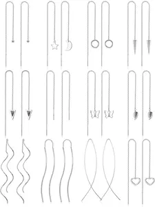 12Pairs Stainless Steel Threader Earrings for Women High Quality Earrings Chain Tassel Earrings Double Twist Wave Dangle Drop Chain Earrings Set