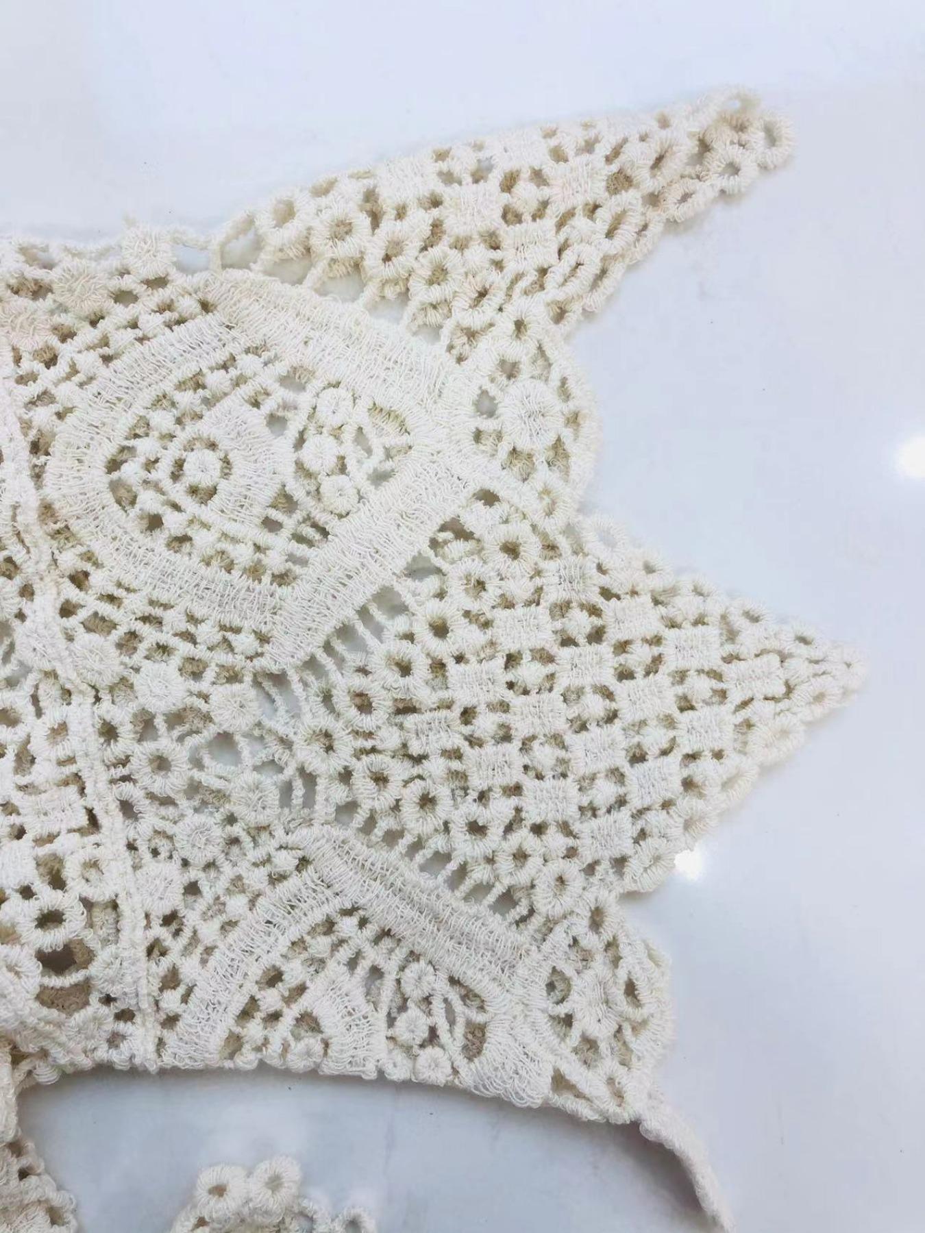 Women's Plain Hollow Out Swimwear Cover Up Top, Casual Scoop Neck Cover Up Top for Beach Vacation, Ladies Clothes for All Seasons