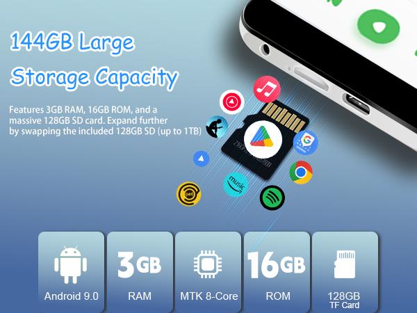 MP3 Player with Bluetooth and WiFi, 144GB Storage & Android OS, 4" Touch Screen, FM Radio, Kids MP3 & MP4 Player with Spotify, Amazon Music, and Google Play Store, DGTenk Portable Media Player