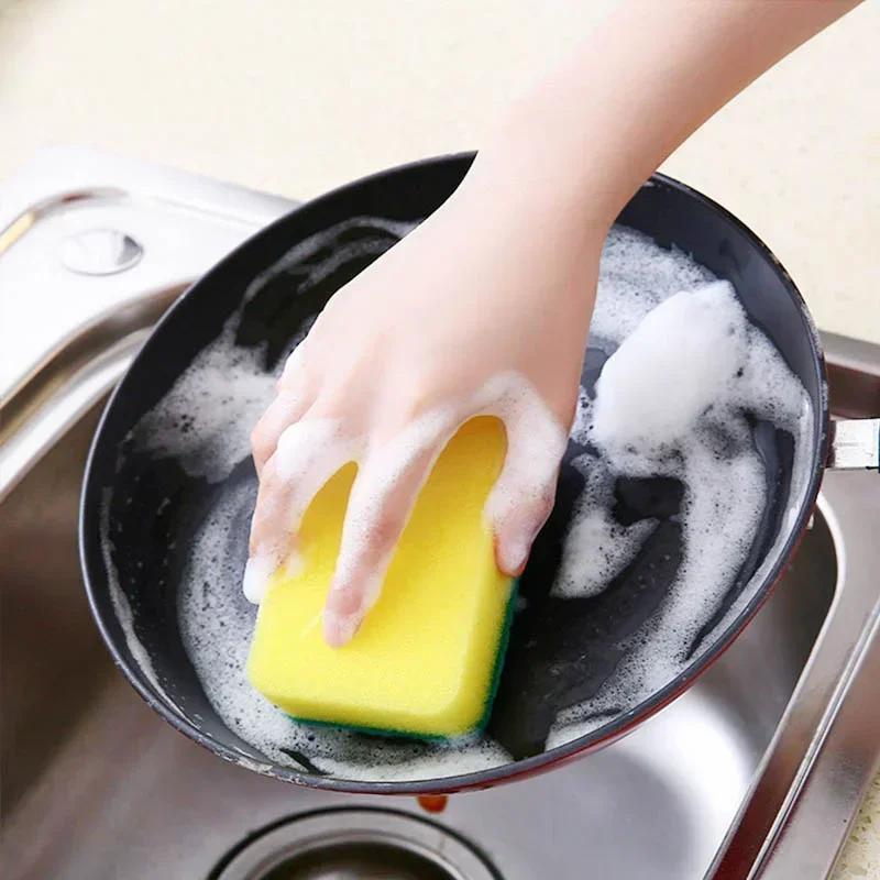 24pcs High-Quality Dishwashing Sponge - Double-Layer, Powerful Decontamination, Yellow + Green, Fibrous Material with Sand for Increased Friction, High-Density & Soft, with Detergent for Easy Rinsing, for Kitchen/Furniture/Bathroom Cleaning, Dish Sponges