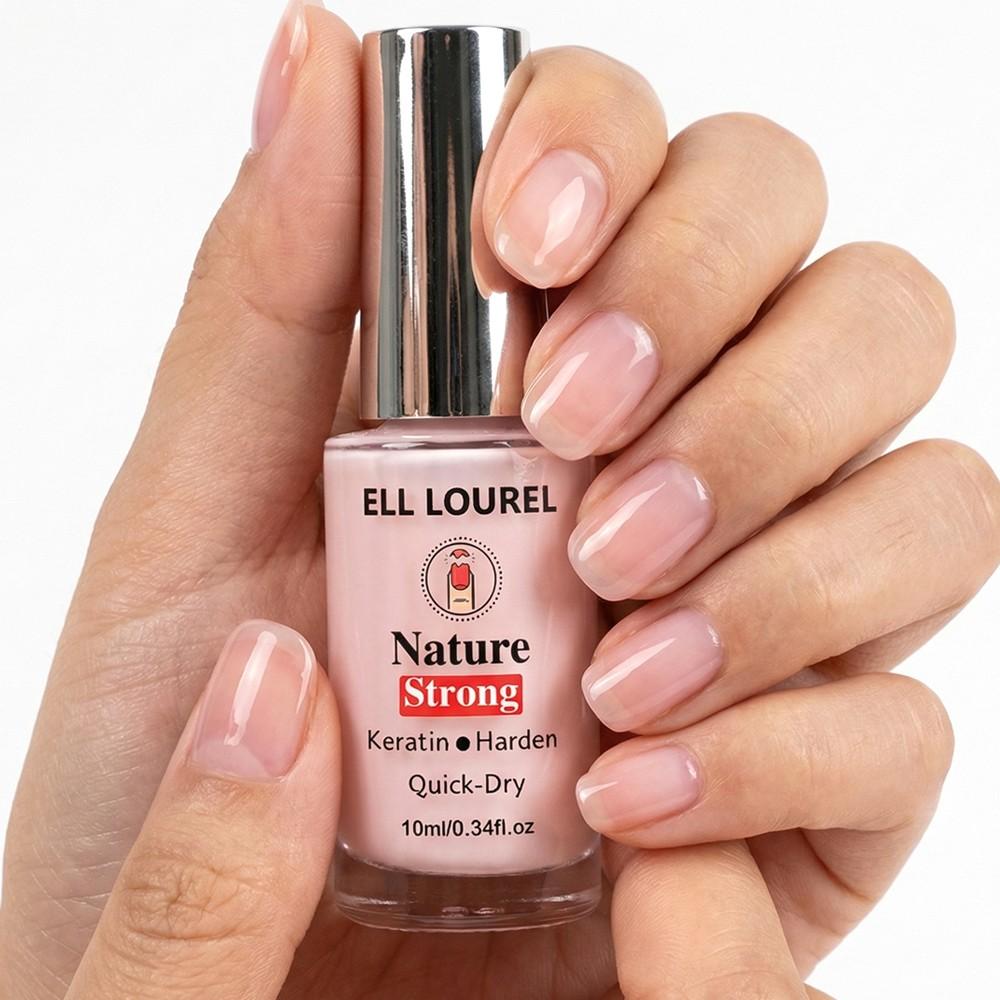 ELL LOUREL Nature Strong Keratin Harden Nail Strengthener, Quick-Dry Natural Pink Nail Hardener, Nourishing Keratin Nail Care for Weak, Thin Nails, Salon Quality DIY Manicure, Perfect Holiday Gift, 10ml/0.34fl.oz
