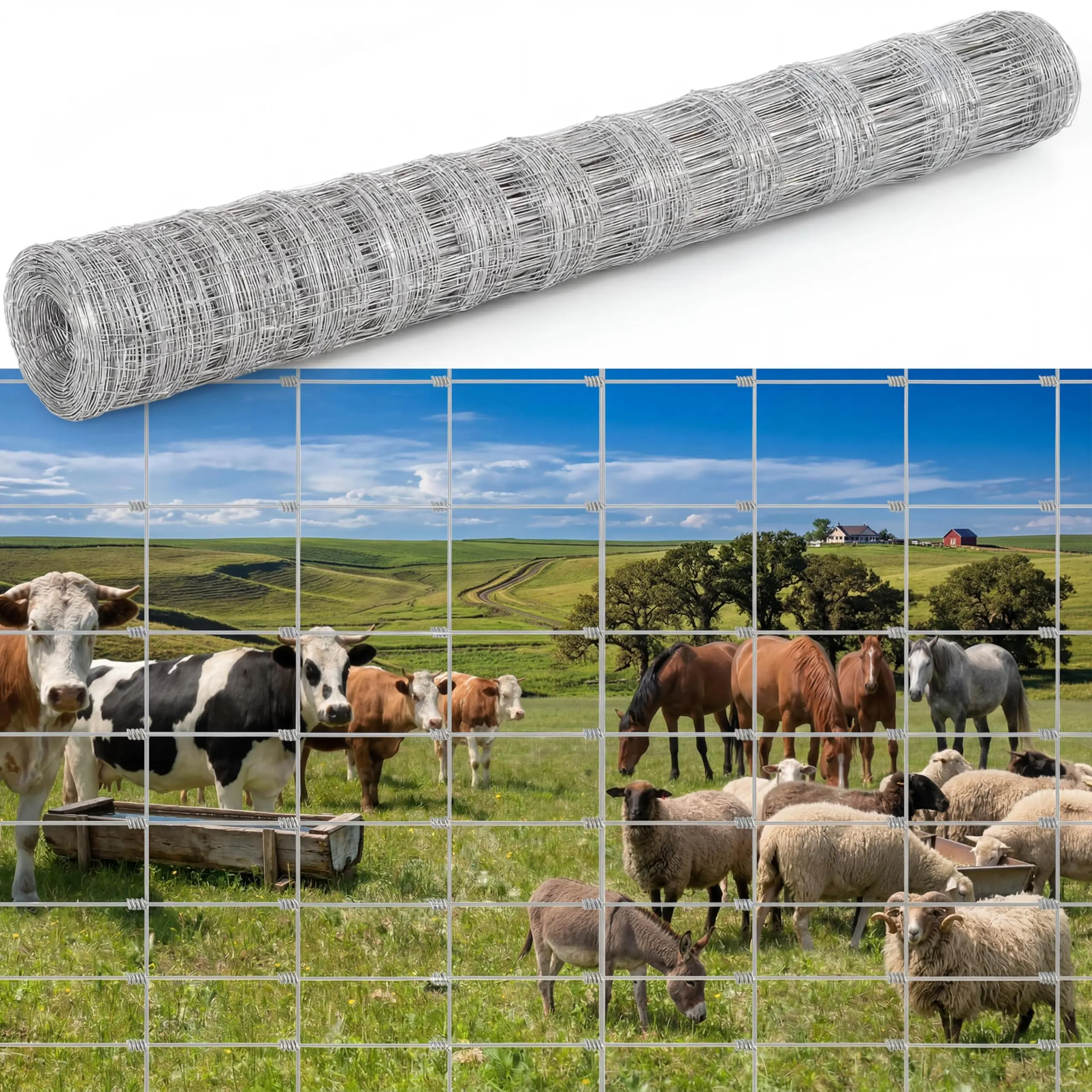 12-Gauge Heavy Galvanized Cattle Panel Farm Fence – Durable Woven Wire Livestock Fencing for Sheep, Goat, Deer, Horse, Yard and Pasture