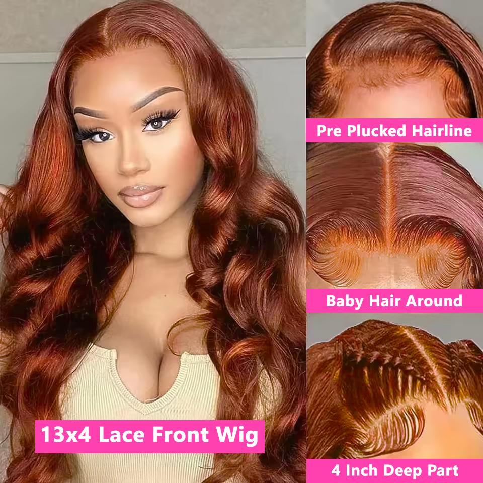 Bling Hair 13x4 Reddish Brown(Ginger) Body Wave Lace Frontal Human Hair Wig Pre Plucked #33 13x6 Lace Frontal Wigs Colored Brazilian Human Hair Wigs Bling Hair 13x4 Reddish Brown(Ginger) Body Wave Lace Frontal Human Hair Wig Pre Plucked #33 13x6 Lace Frontal Wigs Colored Brazilian Human Hair Wigs
