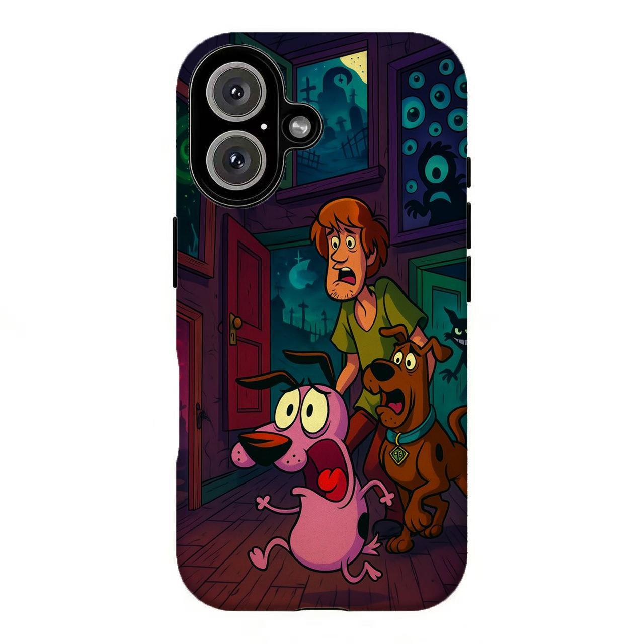 FL-Retro Scby-D00 & C0urage the C0wardly Dog Horror Collage Phone Case,Nostalgic 90s Cartoon Tough Case For iPhone 11 12 13 14 15 16 17 Air Pro Max for Samsung S26 S25 S24 S23 S22 S21 Case,Gift for her/him/fans