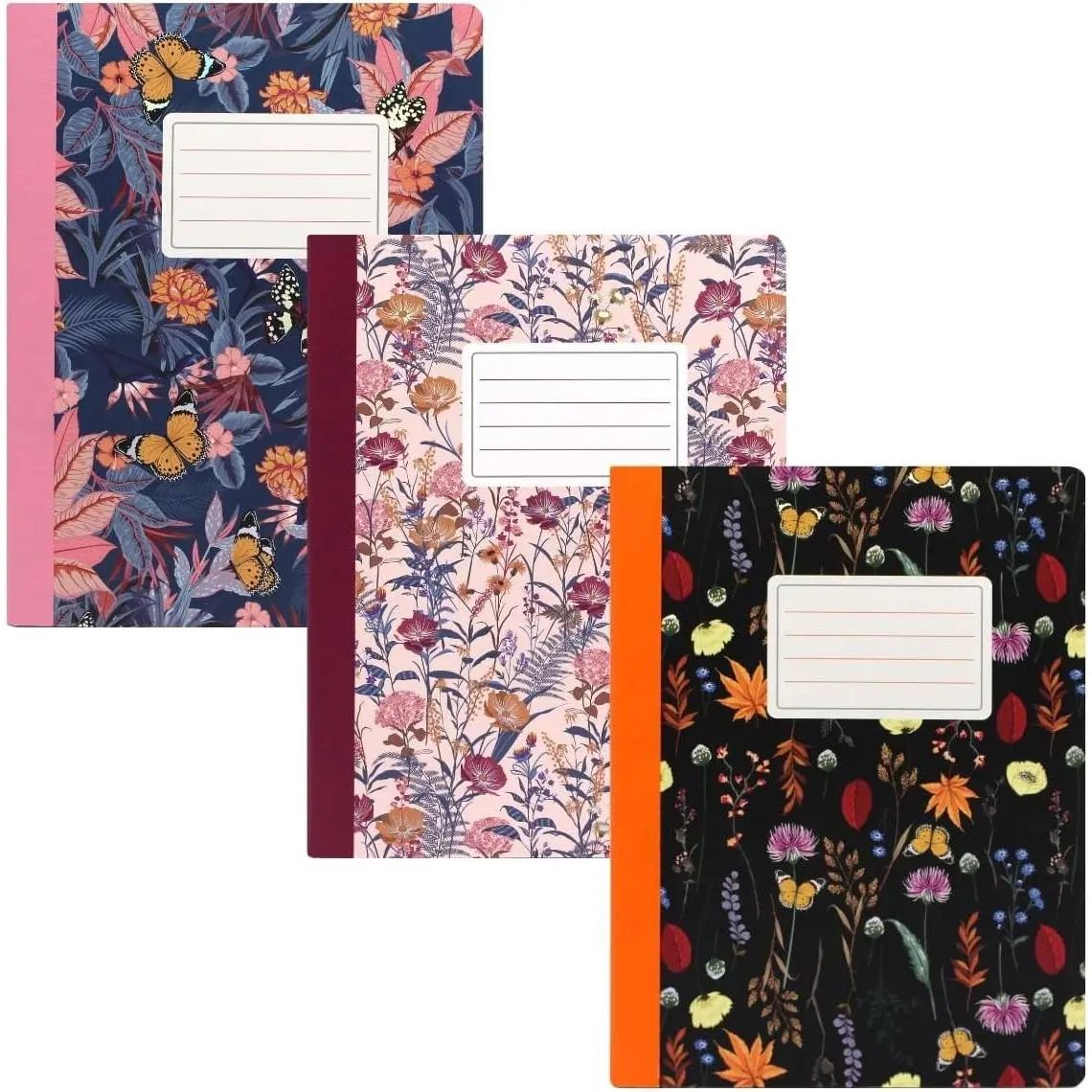Composition Notebooks - 3 Pack of Journals Featuring 140 Pages of College Ruled 80GSM Paper with Sturdy Cover Stock - 9.75 x 7.5in - Bloom