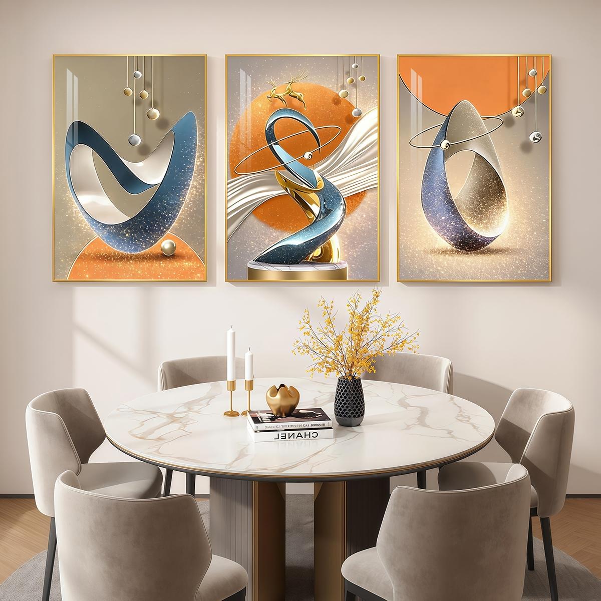 3 Counts Aluminum Alloy Framed Painting, Modern Abstract Geometric Sculpture Art Pictures, Home Decoration For Living Room, Bedroom, Office, Restaurant, Hallway Wall Decor, Odorless Print Artwork, Luxury Perfect Gift For Friends And Family