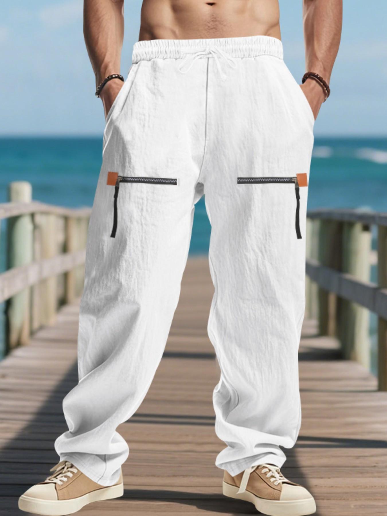 Men's Casual Linen Long Pants, Fall New Arrival, Loose Fit, Trendy Zipper Design, Hip-Hop Style, Comfortable Home Wear