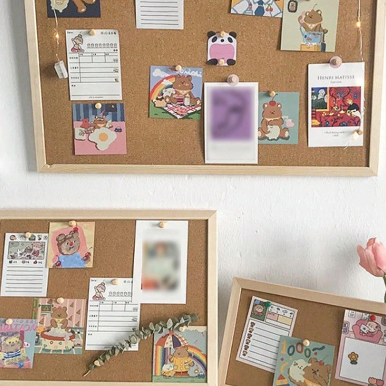 Wooden Frame Cork Board, Decorative Memo Board for Office and Home, Wall Decoration for Classroom, Message or Vision Board for School and Family