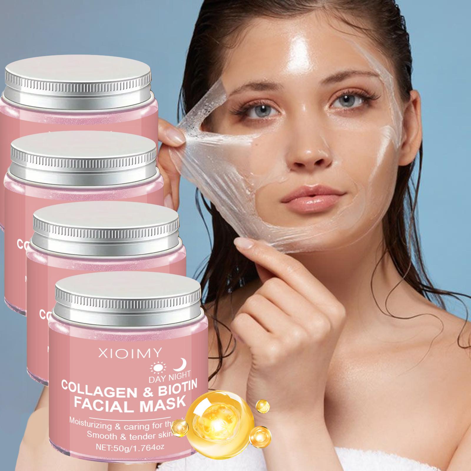 4pcs Collagen and Biotin Mask, Alcohol-Free, Deep Moisturizing, Boosts Facial Elasticity, Brightens and Adds Glow, Face Mask
