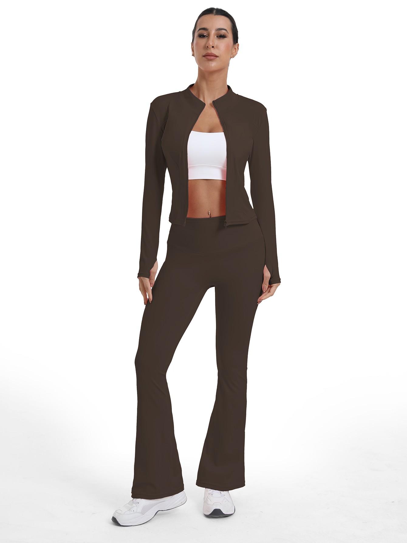 New Women's Two-Piece Set, Fashion Simple Solid Color Long Sleeve, High Elasticity Yoga Pants, Suitable for Daily Wear, Running, Cycling, Sports Activewear Set