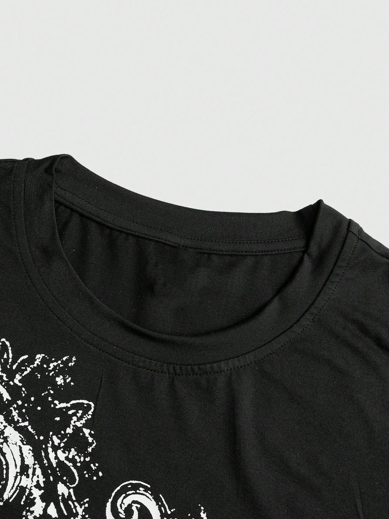 Unisex Gothic Style Long Sleeve T-Shirt with Rune and Cross Print, Ideal for Streetwear and Hip Hop Culture, Perfect Couple