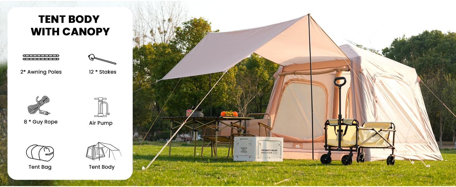 Lilypelle Inflatable Tents for Camping, Blow Up Tent with Hand Pump, Easy Setup Inflatable Hot Tent with Stove Jack, Waterproof Oxford Air Glamping Tents for Camping Adult 4-6 Person