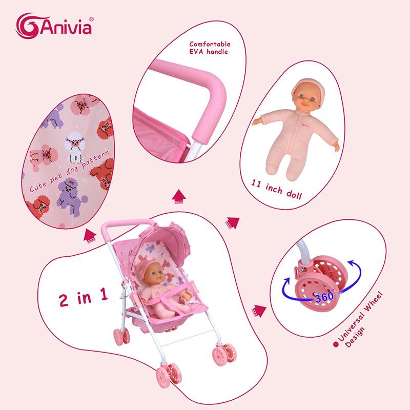 Anivia Brand Doll Stroller Set, Includes Doll and Stroller, Ideal for Kids Aged 3+, Perfect for Holiday Gifts, Christmas and Birthday Presents