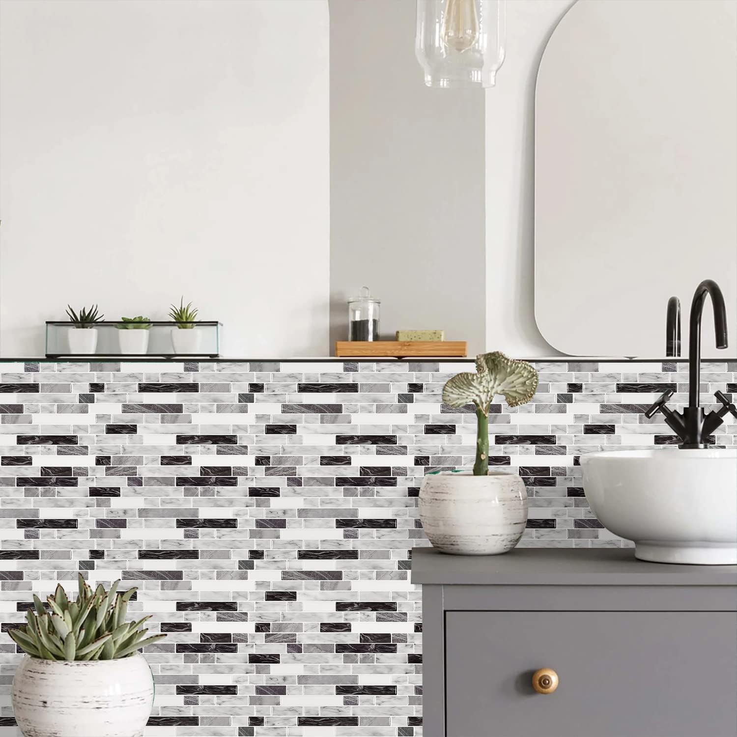 STICKGOO 10Pcs Thicker Vinyl Peel and Stick Backsplash, Stick on Backsplash, Self Adhesive Tile for Bathroom/Kitchen - Grey Decorative Interior Smooth Marble Pattern Wallpaper Ornaments