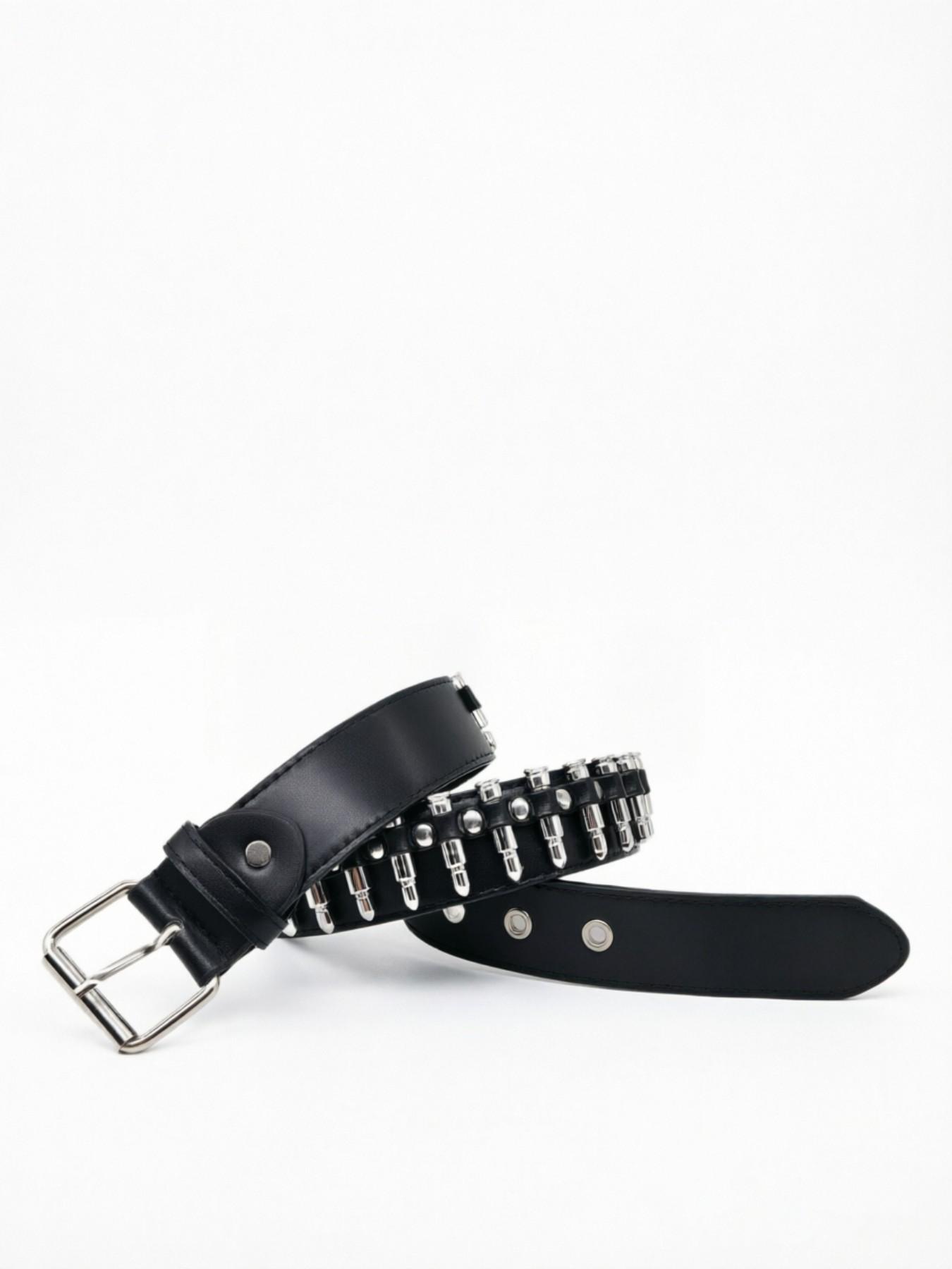 Punk Rock Bullet Head PU Belt, Unisex Rivet Decor, Streetwear & Music Festival Fashion, All-Season Plain Style, Made in China, Unisex Statement Belt, Rivet Decorated Belt
