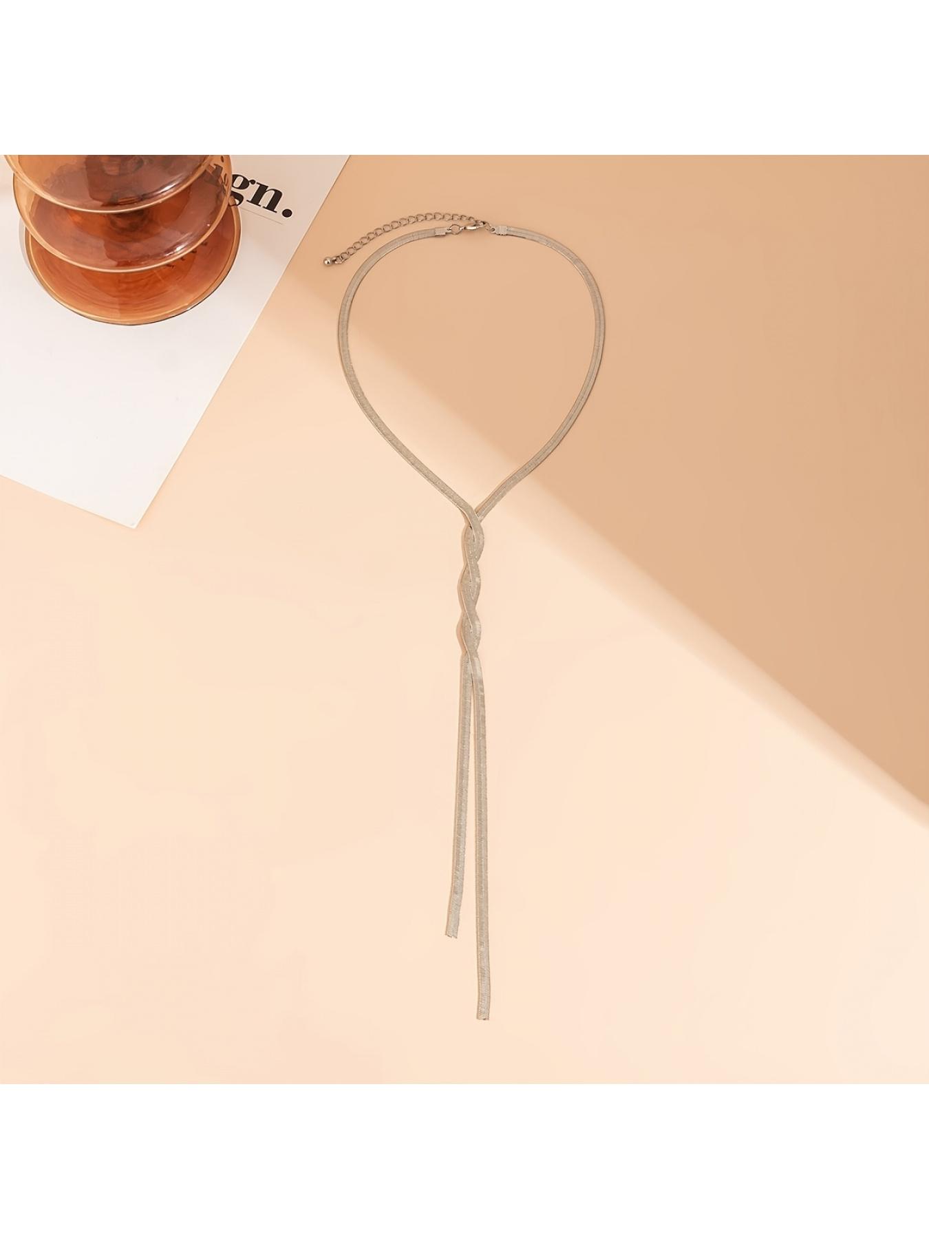 1 Piece Simple Handmade Flat Snake Chain Long Tassel Necklace - Fashion Jewelry Gift for Mom, Wife, Girlfriend & Best Friend