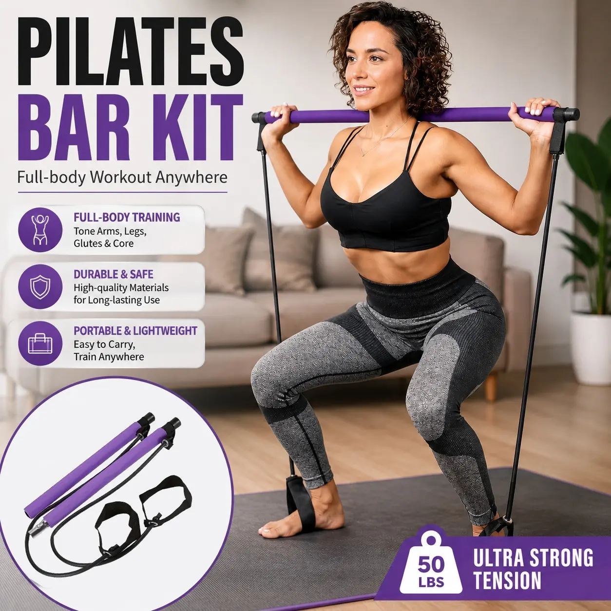 Pilates Bar Kit with Resistance Bands, Multifunctional Yoga Pilates Bar, Portable Home Gym Pilates Resistance Bar Kit for Women, Full-Body Workout Equipment, Pilates Equipment For Home Workouts, Fitness Equipment for Women & Men