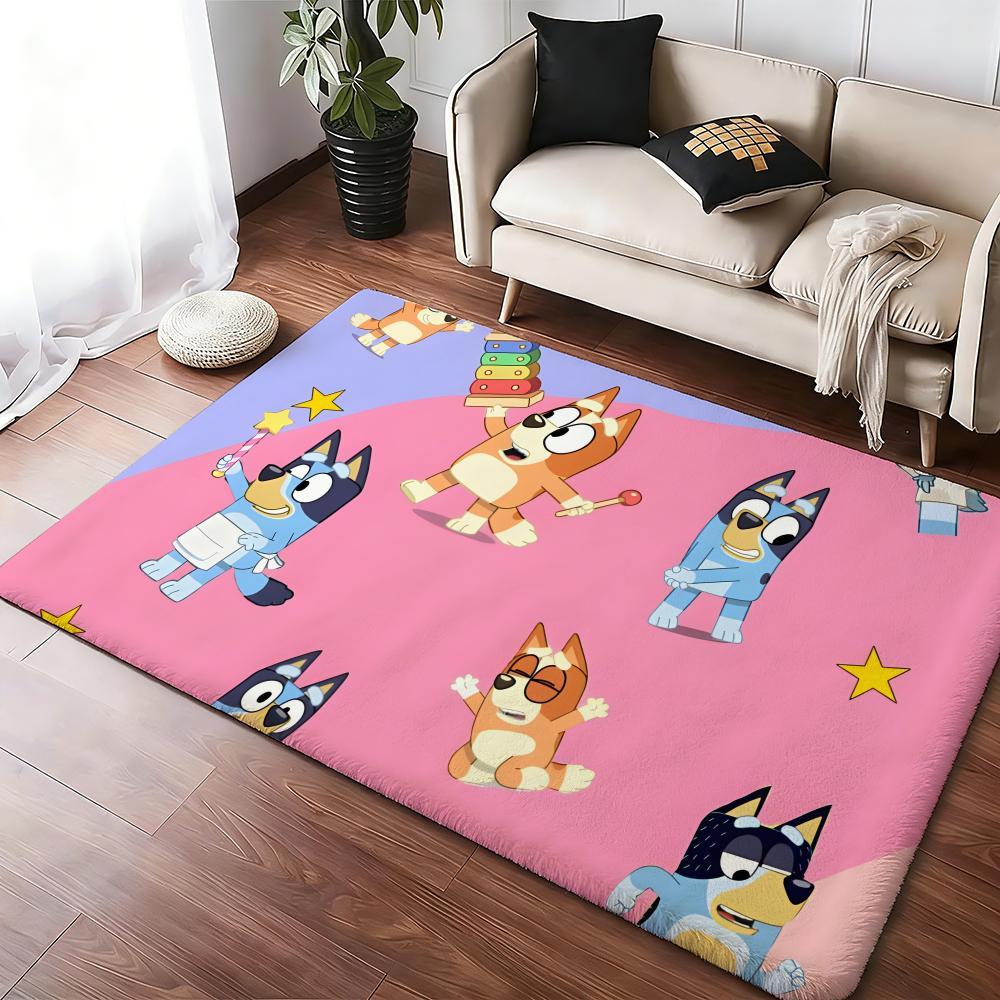 Kwaii Anime B-Bluey Floor Mat Flannel Rugs Soft Warmth Floor Mat Thickened Non-Slip for Room Home Decor Door Mat Strong Water Absorption Upgraded Anti-Slip Backing Easy to Clean