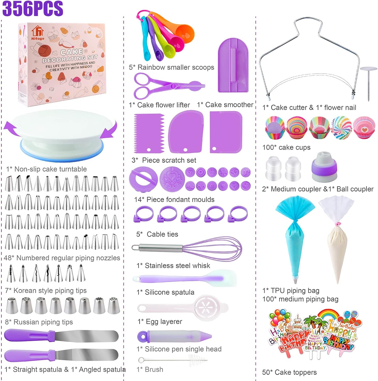 356 cake decoration kit tools, baking accessories with cake turntable, pastry piping bag, suitable for beginners' piping skills, easy to use Professional Cake Decorating Kit 356 cake decoration kit tools, baking accessories with cake turntable, pastry piping bag, suitable for beginners' piping skills, easy to use Professional Cake Decorating Kit