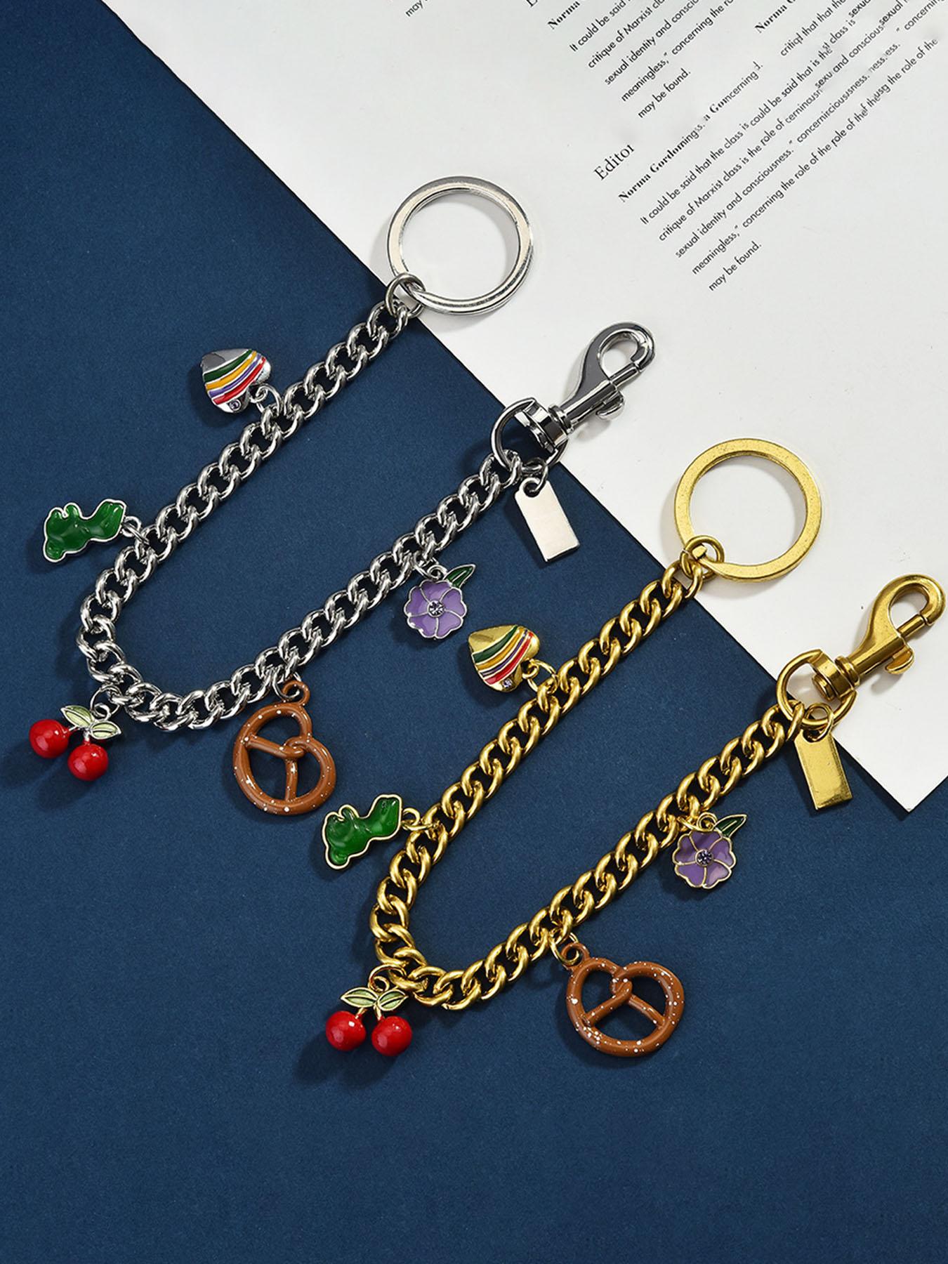 Cherry Strawberry Bag Charm Chain, Women's Handbag Accessory, Carrot Dinosaur Crossbody Bag Keychain, Purse Hanging Decoration, Stylish Playful Charm, Bag Pendant