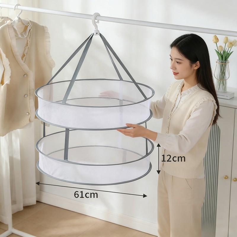 Double Layer Large Windproof Laundry Basket, Foldable Sweater Laying Net, Durable Folding Clothes Rack, Ideal for Home Use