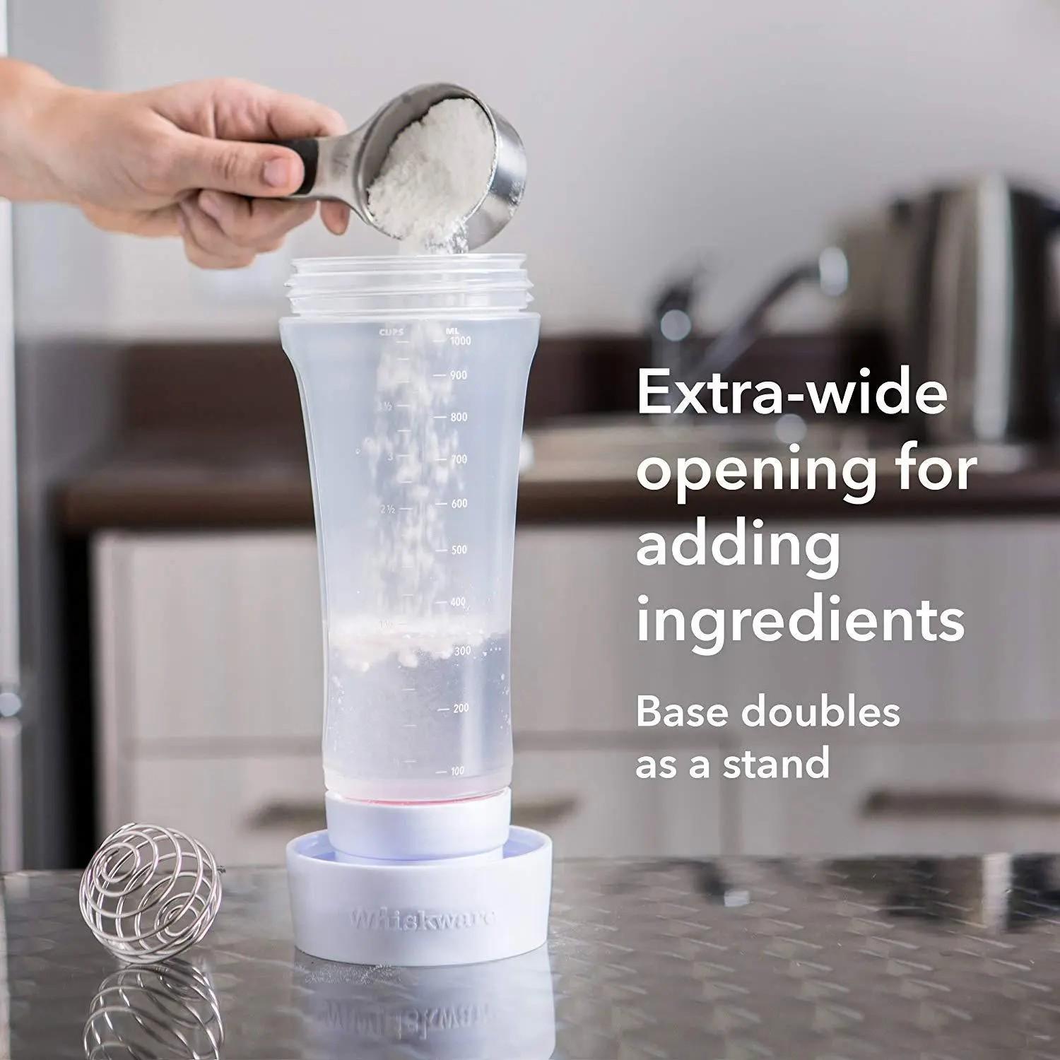 Pancake Batter Dispenser Bottle and Mixer with Blenderball, Easy Pour Spout, 4.5 Cup Capacity, Reusable Plastic Silicone, Kitchen Bakeware
