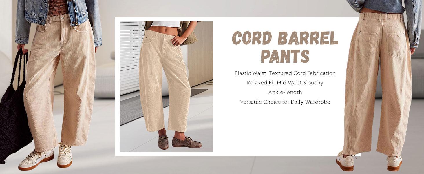 SCUSTY Women's Corduroy Pants Barrel Mid-Rise Elastic Waist Cord Pants Casual Wide Leg Baggy Trouser with Pockets SCUSTY Women's Corduroy Pants Barrel Mid-Rise Elastic Waist Cord Pants Casual Wide Leg Baggy Trouser with Pockets