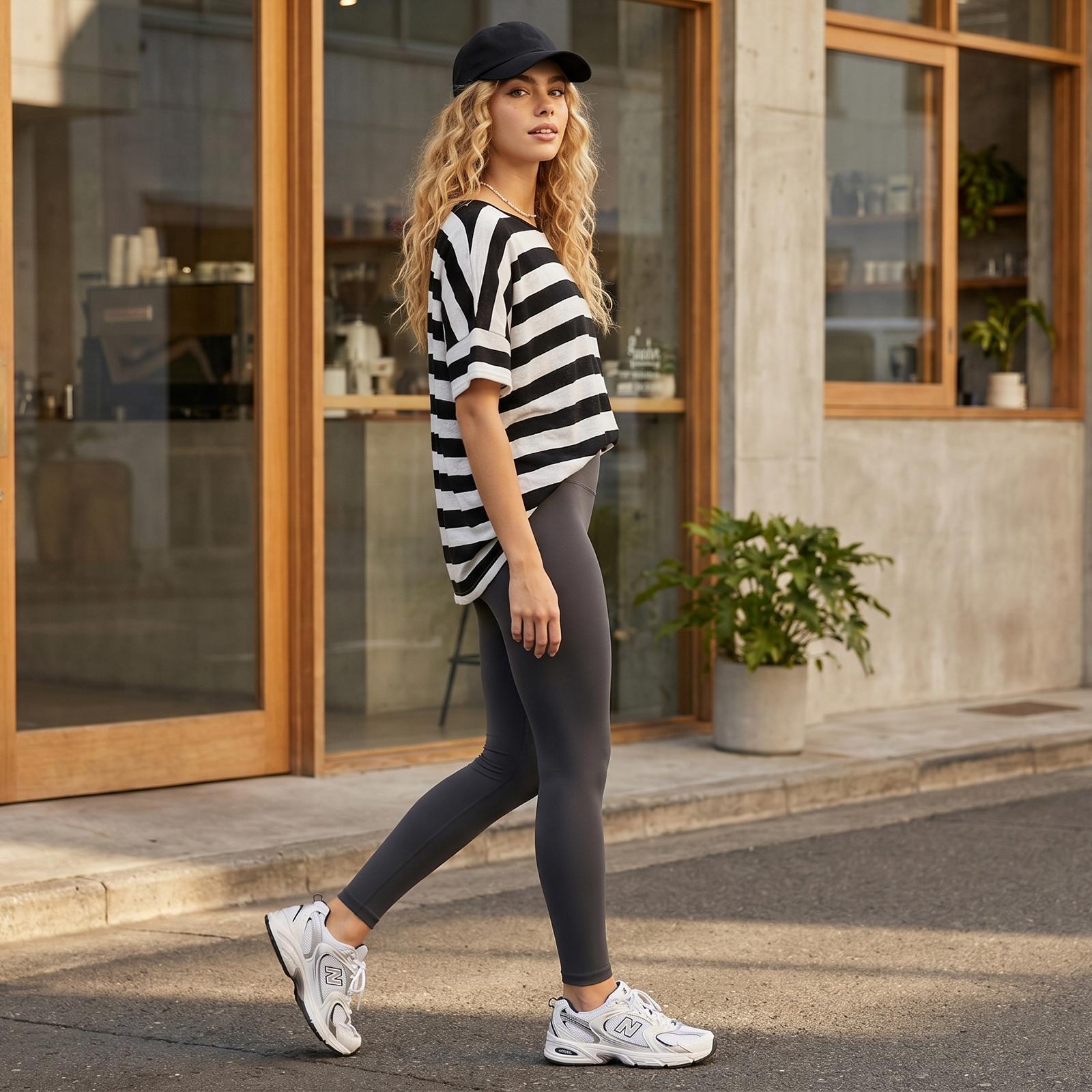 Imily Bela Women's Oversized Striped T Shirt Casual Loose Fit Crew Neck Short Sleeve Knit Tee Side Slit Tunic Tops Sweaters