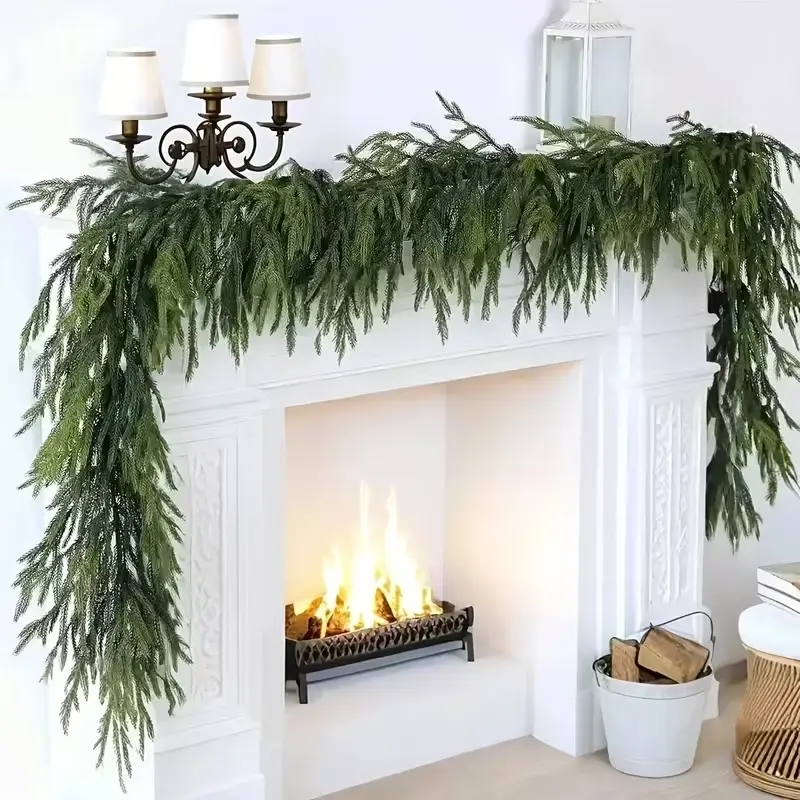 9ft Christmas Cedar Garland with Soft Thickness Pine, Artificial Green Faux Cedar Pine Garland for Mantle Fireplace Indoor Outdoor Holiday Party Home Decoration, Party Ornaments