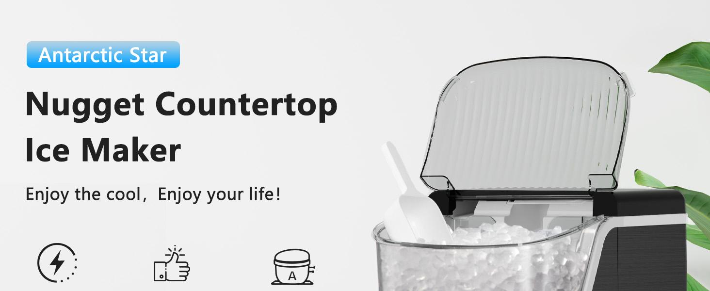 Electactic Nugget Countertop Ice Maker with Soft Chewable Pellet Ice, Pebble Portable Ice Machine, 34Lbs/Day, Self-Cleaning, Sonic Ice Maker, One Button Operation, for Kitchen,Office Stainless Steel Black