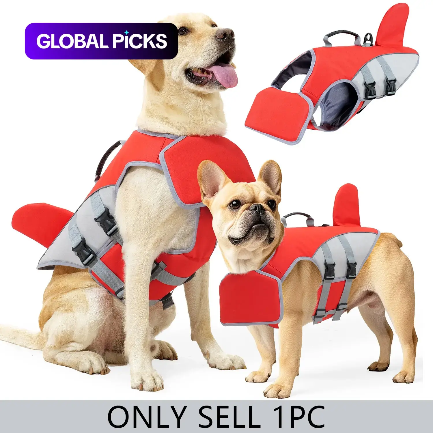 Pet Life Jacket, 1 Count Adjustable Dog Outdoor Life Vest, Anti-Choking Water & Buoyancy Clothing with Tow Handle, Fits Small to Large Dogs #GLOBAL PICKS