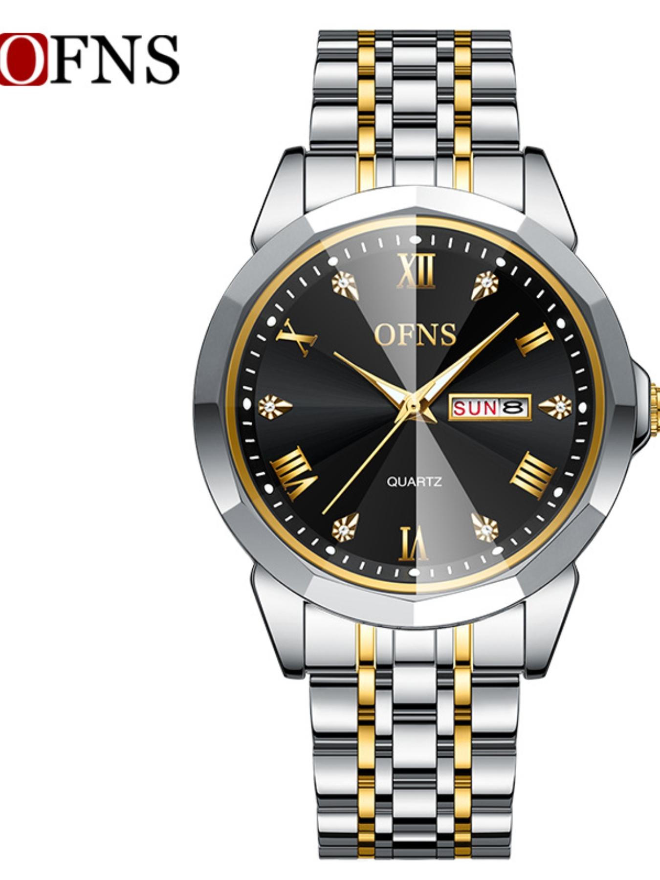 OFNS Men's Alloy Watch, Waterproof Business Style, Elegant Quartz Analog Watch, Dial, Rhinestone Design, All Seasons