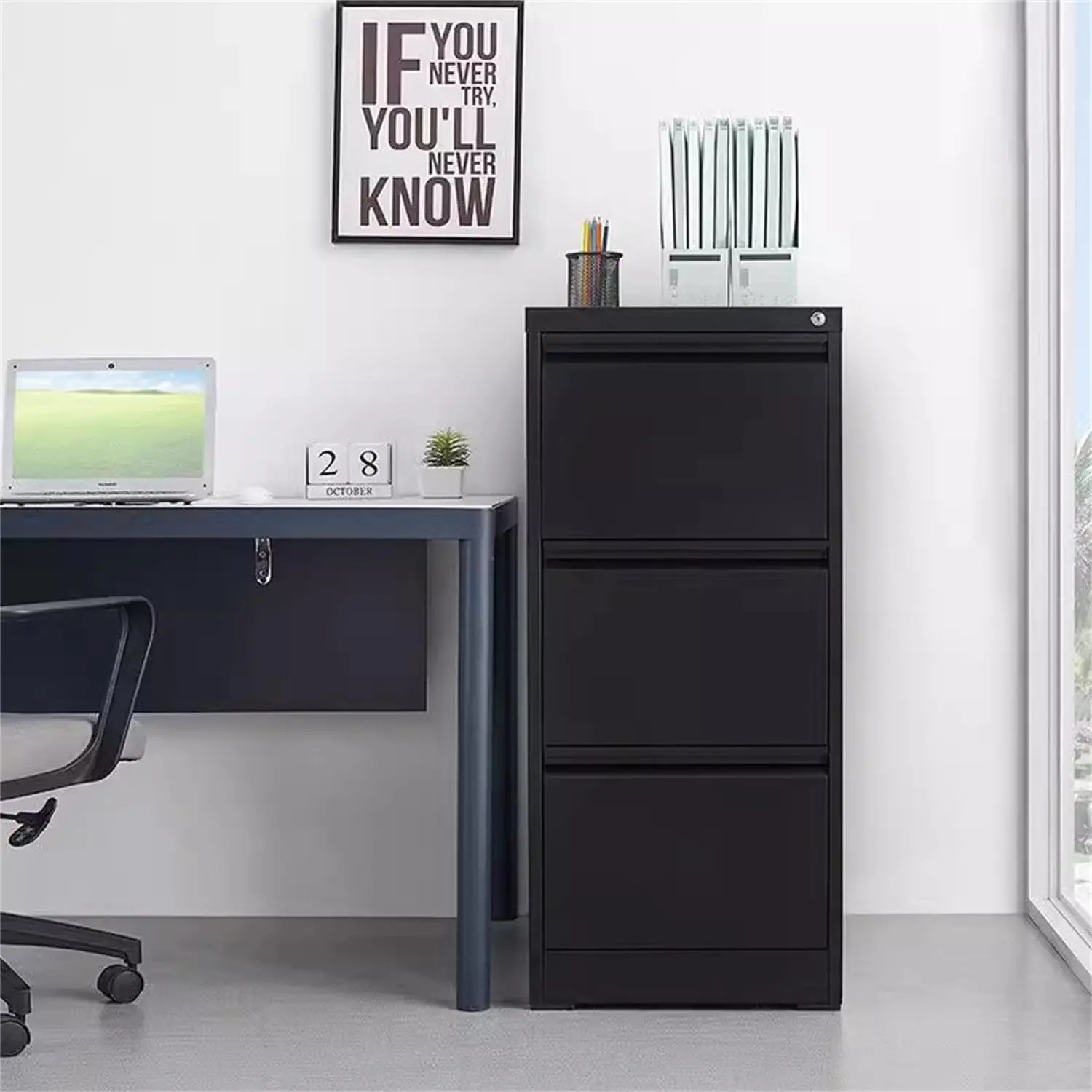 Heavy Duty Metal File Cabinet with Lock - 3/4 Drawers Vertical Steel Filing Cabinet for Home Office - Lockable Secure Storage for Letter, A4, Legal Files - Space-Saving Durable