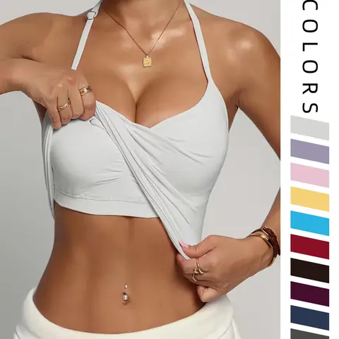 Women's Sleeveless Halter Top Double Layer with Bra Pads | Breathable & Supportive for Workout, Running & Yoga