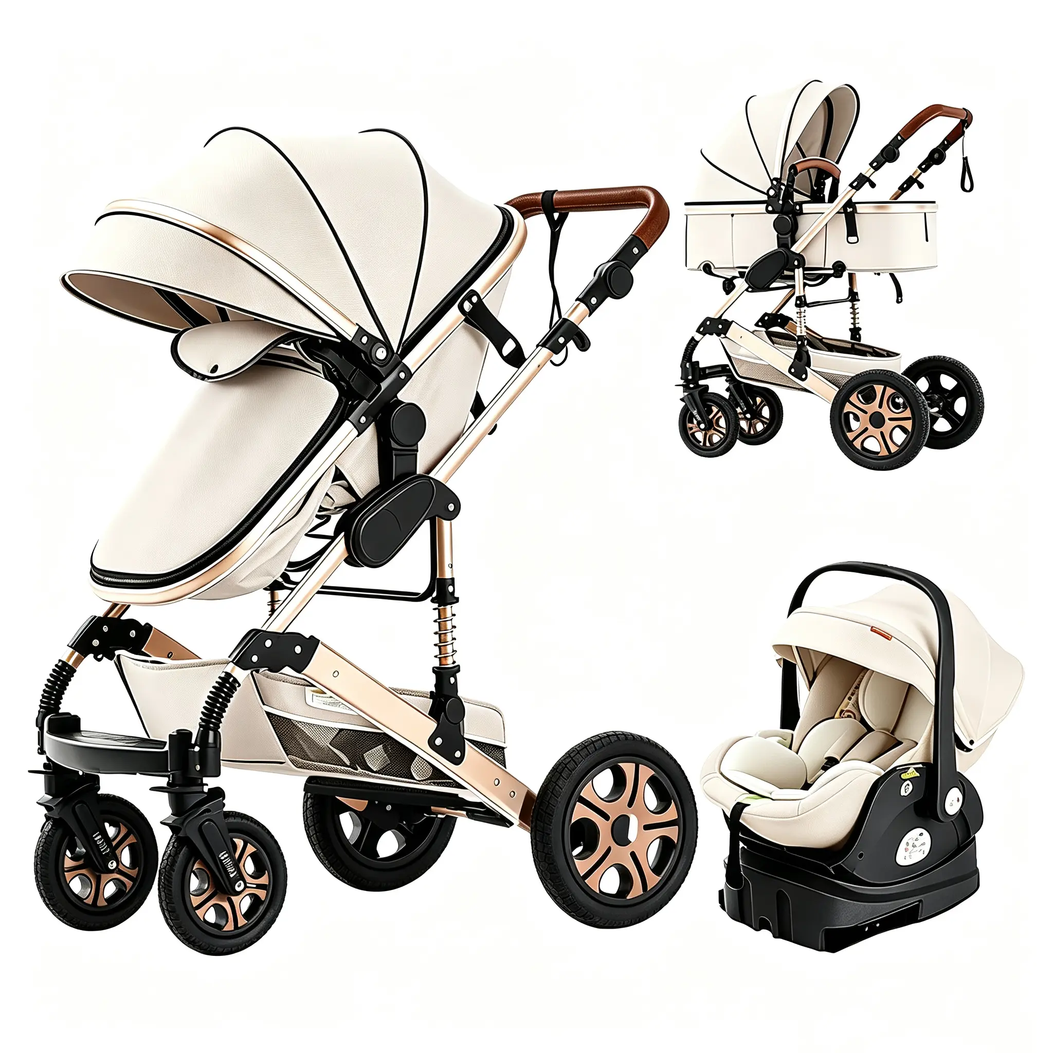 Aobtkel 3-in-1 Multi-Use Baby Stroller Travel System with ISOFIX Safe Base, Infant Car Seat, Reversible Mode Bassinet Pram, Breathable Mesh, Cotton Fabric, 1-Hand Fold, Adjustable Handle, 360° Front Wheels, Suspension for Newborns & Toddlers
