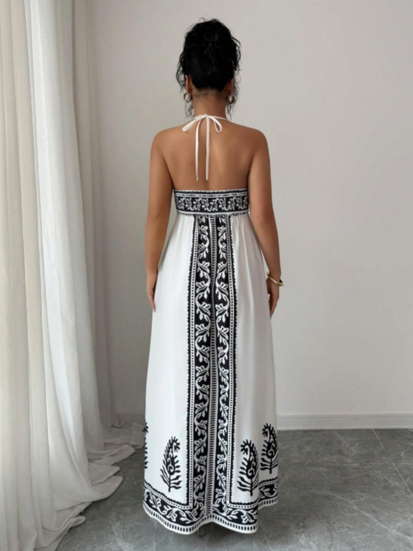 Women's Printed V Neck Dress, Casual Long Sleeve A-Line Dress, Elegant Floral Pattern, Perfect for Spring & Fall Fashion