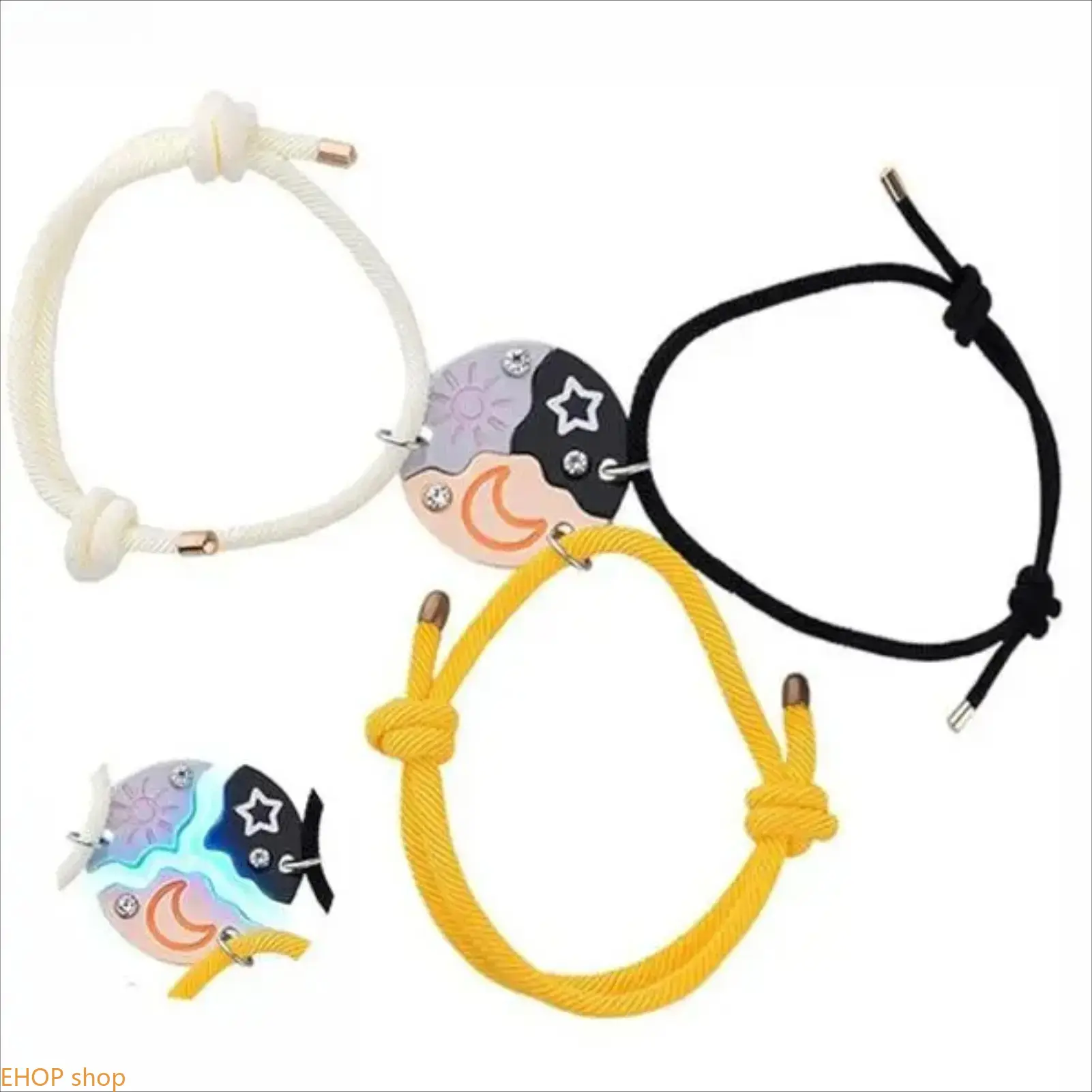 Sun, Moon & Star Magnetic Adjustable Bracelet Set, Puzzle Design Rhinestone BFF Jewelry for Best Friends and Sisters, Friendship Gift with Magnetic Clasp, Great for Birthdays, Anniversaries and Valentine's Day