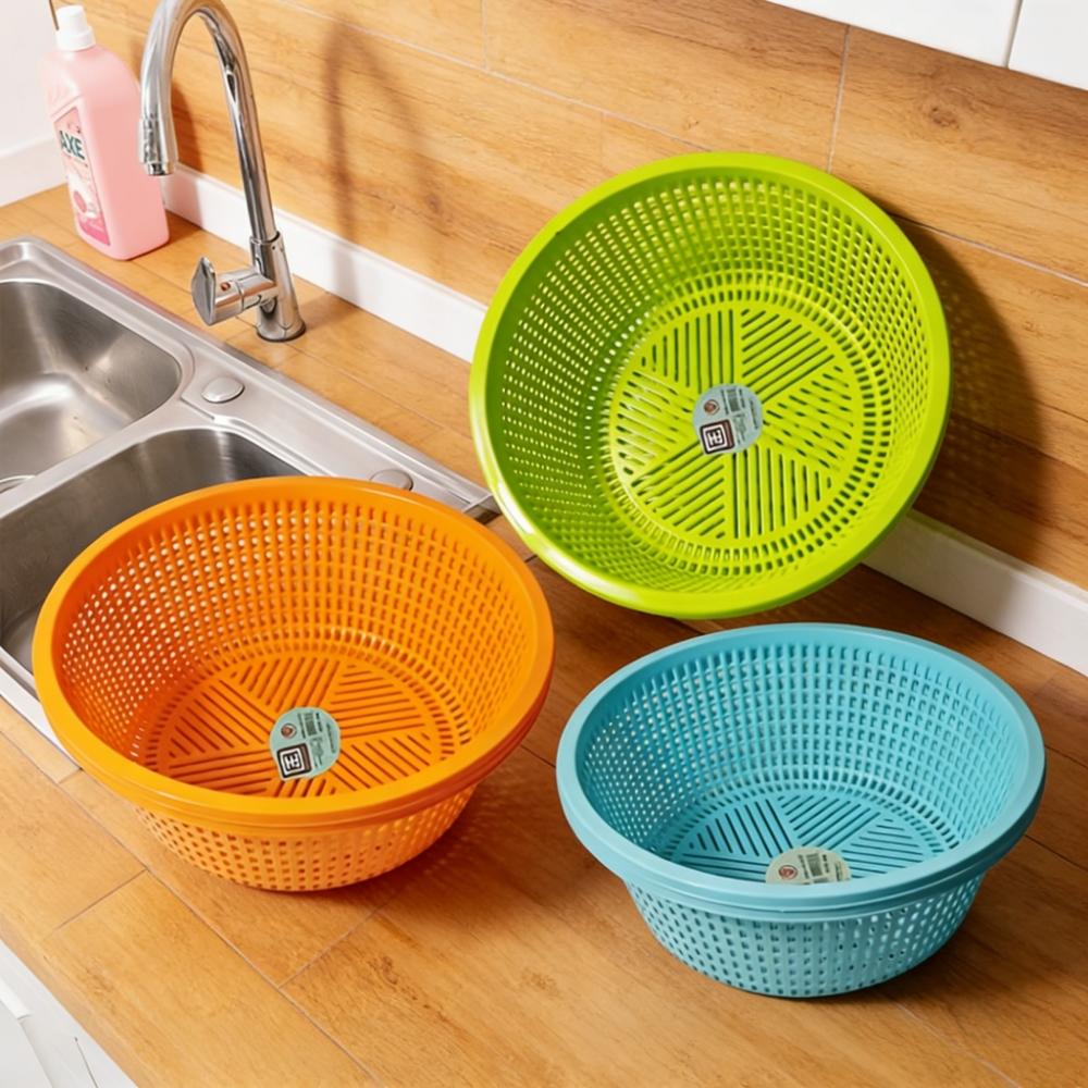 2pcs Stackable Round Plastic Colanders, Thickened Mesh with Drain Holes, Kitchen Multi-Functional Cleaning Basket, Space-Saving Design