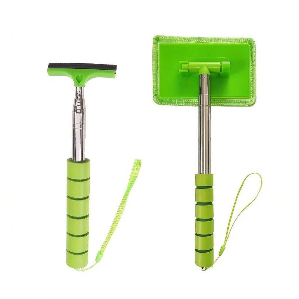 2 Counts Windshield Cleaner Tools, Car Cleaning Kit, Car Squeegee for Windshield with Extendable Handle & Reusable Microfiber Pad, Side Mirror Squeegee, Rear View Mirror Accessories for Rainy and Foggy Weather, Car Detailing Accessories