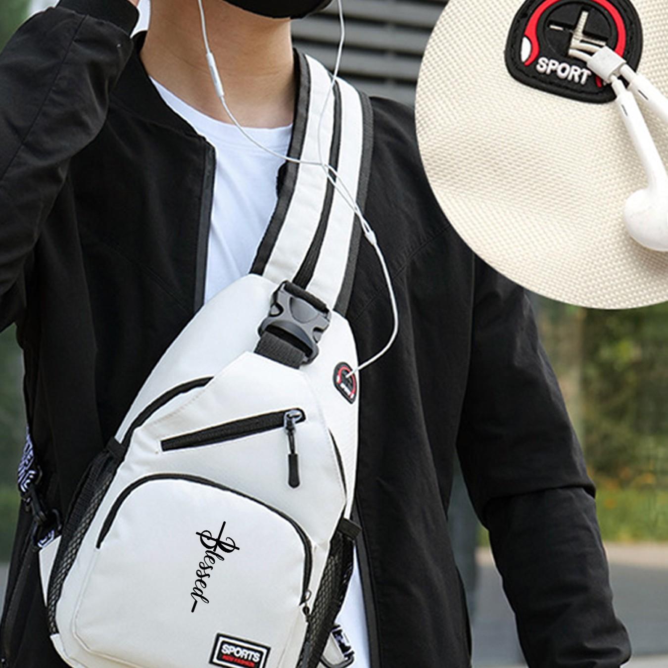 "Blessed" Cross Print Sling Backpack, Unisex Small Casual Chest Bag, Portable Crossbody Rucksack for Daily Use, Gift for Trendsetters, Budget-Friendly