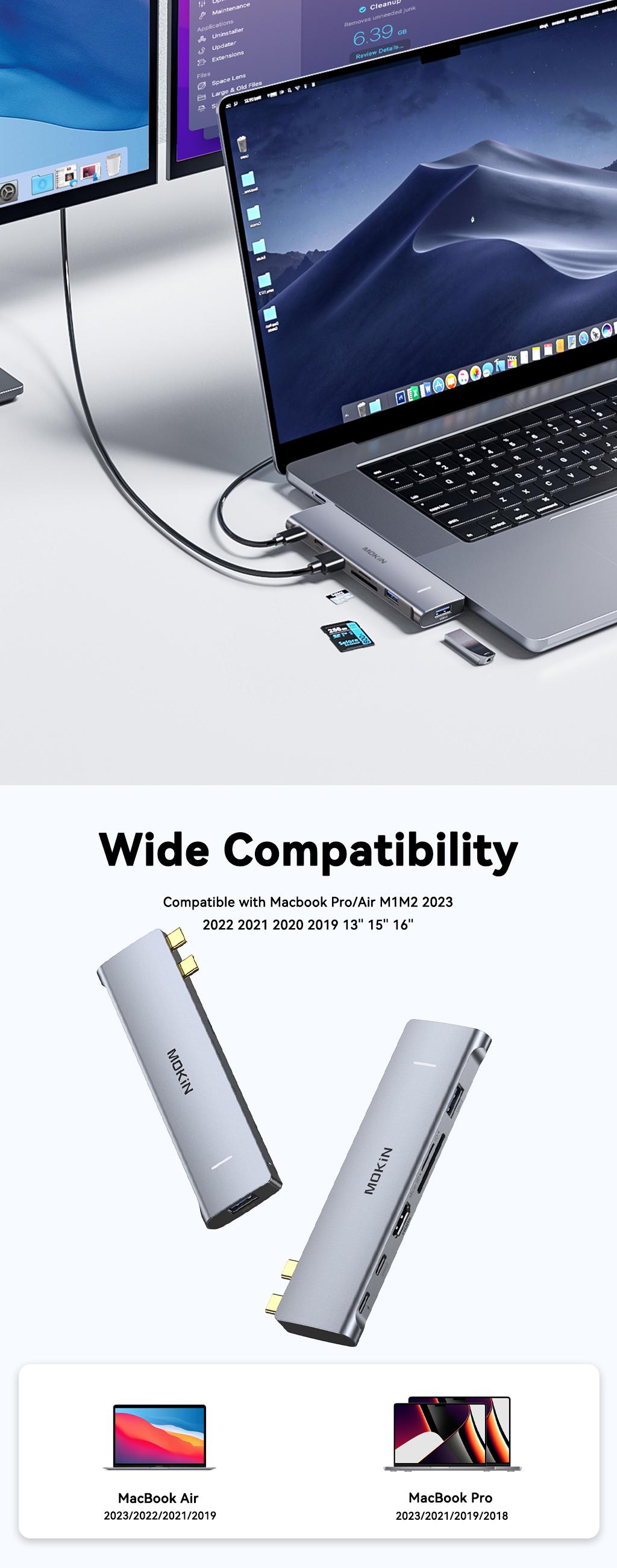 MOKiN 7 in 2 USB Hub Adapter, Mac Dongle for MacBook Pro/Air with 4K HDMI, 2x USB 3.0, TF/SD, USB-C 100W and Thunderbolt3