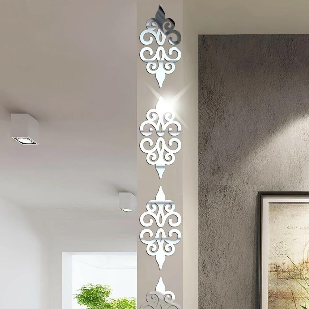 European Floral Mirror Wall Sticker, Self-Adhesive Vintage Frame Decor, Living Room Entryway Decoration, Acrylic Universal Use